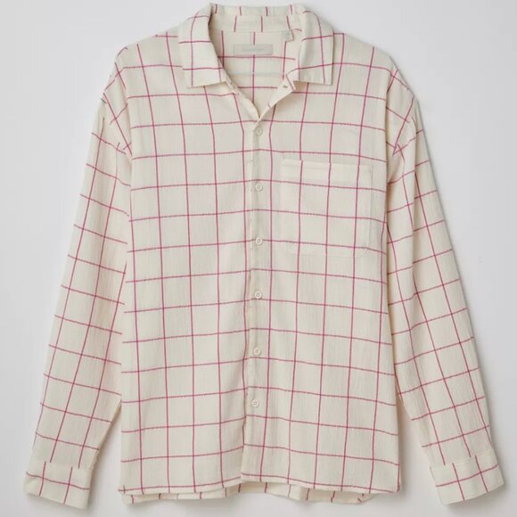NWT Urban Outfitters Men's Button-Down Cream Windowpane Casual Shirt Caden Large - Picture 1 of 8